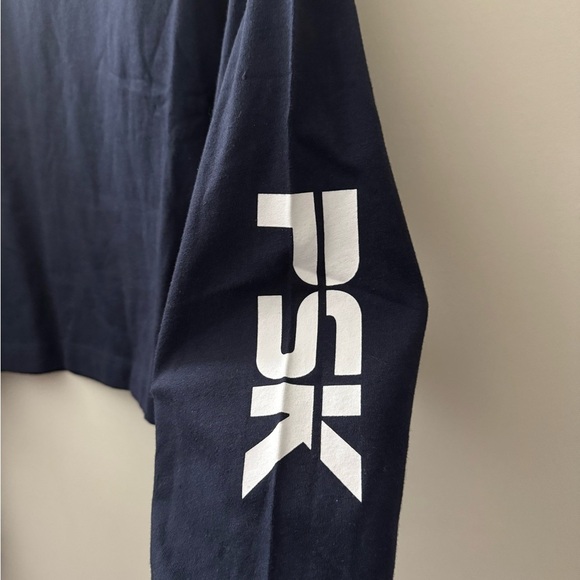 PSK Collective Blue Boxy Crop Long Sleeve Shirt - Picture 2 of 3
